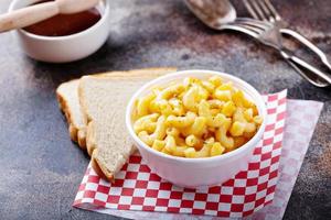 Mac and cheese in a foam bowl photo