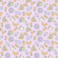 Vector seamless pattern with elements for a healthy lifestyle. mental health. Self love, self care, self support, mental health.