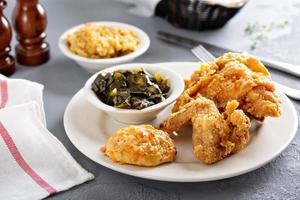 Southern fried chicken with collard greens