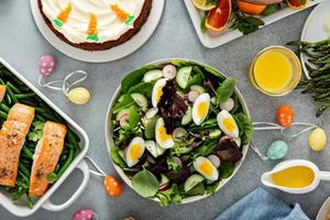 Fresh spring salad with boiled eggs photo