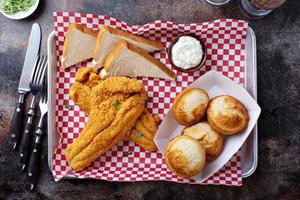 Fried catfish with cornbread photo