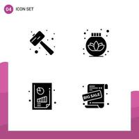Modern Set of 4 Solid Glyphs Pictograph of knock financial performance smash cream graph analysis Editable Vector Design Elements