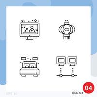 Modern Set of 4 Filledline Flat Colors and symbols such as communication room lantern chinese computers Editable Vector Design Elements