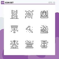 Group of 9 Outlines Signs and Symbols for bathroom iot consulting internet of things camera Editable Vector Design Elements
