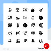 Group of 25 Modern Solid Glyphs Set for gras eat decoration bowl hand Editable Vector Design Elements