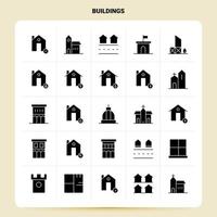 Solid 25 Buildings Icon set Vector Glyph Style Design Black Icons Set Web and Mobile Business ideas design Vector Illustration