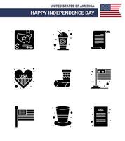 4th July USA Happy Independence Day Icon Symbols Group of 9 Modern Solid Glyphs of christmas usa file love american Editable USA Day Vector Design Elements