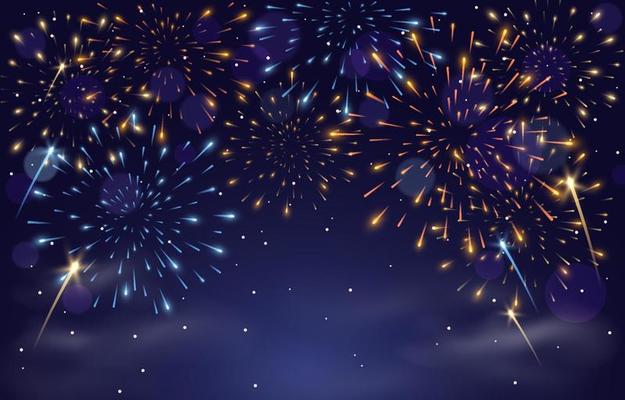 Brightly Colorful Fireworks In The Sky