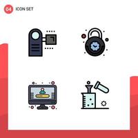 Pictogram Set of 4 Simple Filledline Flat Colors of camcorder security electronic clock profile Editable Vector Design Elements