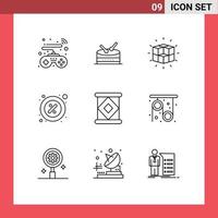 Mobile Interface Outline Set of 9 Pictograms of milk canned solution rent percent Editable Vector Design Elements