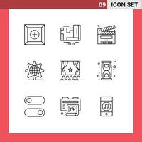 Stock Vector Icon Pack of 9 Line Signs and Symbols for debut setting cut server gear Editable Vector Design Elements