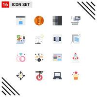 16 User Interface Flat Color Pack of modern Signs and Symbols of drink protection wireframe insurance support Editable Pack of Creative Vector Design Elements