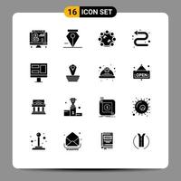 Pack of 16 creative Solid Glyphs of animal monitor note screen indicator Editable Vector Design Elements