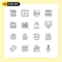 Group of 16 Outlines Signs and Symbols for password eat layout dinner canada Editable Vector Design Elements