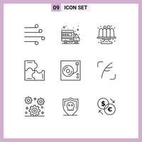Group of 9 Outlines Signs and Symbols for music puzzle game domain puzzle cakes Editable Vector Design Elements
