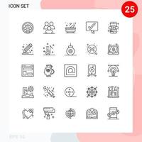 grupo de 25 líneas de signos y símbolos para marcar el grupo negro aprobar elementos de diseño de vectores editables de mortero