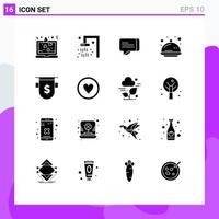 Group of 16 Modern Solid Glyphs Set for currency badges communication celebration tray Editable Vector Design Elements