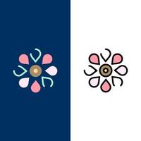 Flower Sun Flower Floral Nature Spring  Icons Flat and Line Filled Icon Set Vector Blue Background