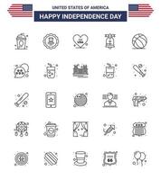 4th July USA Happy Independence Day Icon Symbols Group of 25 Modern Lines of football american usa ring usa Editable USA Day Vector Design Elements