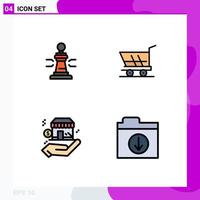 4 Universal Filledline Flat Color Signs Symbols of chess business king trolley shop Editable Vector Design Elements