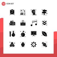 Group of 16 Solid Glyphs Signs and Symbols for product branding man packaging pointer Editable Vector Design Elements