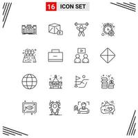 Pack of 16 Modern Outlines Signs and Symbols for Web Print Media such as timer progress box counter fitness Editable Vector Design Elements