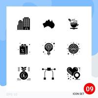 conjunto de 9 glifos sólidos vectoriales en cuadrícula para compras de ideas viajes regalo café elementos de diseño vectorial editables vector