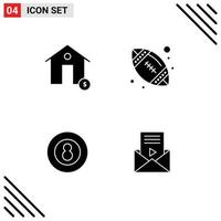 4 Thematic Vector Solid Glyphs and Editable Symbols of buildings ball estate ball sport Editable Vector Design Elements