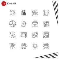 Group of 16 Outlines Signs and Symbols for education flag factory carnival science Editable Vector Design Elements