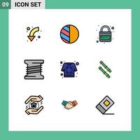 Universal Icon Symbols Group of 9 Modern Filledline Flat Colors of printing thread domain coil security Editable Vector Design Elements