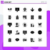 Mobile Interface Solid Glyph Set of 25 Pictograms of share persentage globe pie down Editable Vector Design Elements