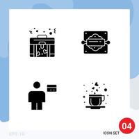 Modern Set of 4 Solid Glyphs Pictograph of bag card bakery bread rolling pin debit Editable Vector Design Elements