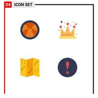 Universal Icon Symbols Group of 4 Modern Flat Icons of education alert crown map warning Editable Vector Design Elements