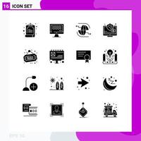 Set of 16 Vector Solid Glyphs on Grid for sign screen globe online money Editable Vector Design Elements