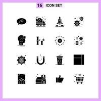 Mobile Interface Solid Glyph Set of 16 Pictograms of headset vr unicorn startup settings development Editable Vector Design Elements