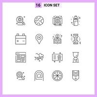 conjunto de 16 iconos de interfaz de usuario modernos símbolos signos para vehículos caja de bebida de ayuda de agua elementos de diseño vectorial editables vector