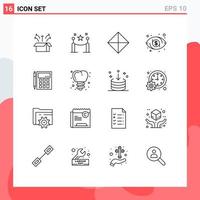 Outline Pack of 16 Universal Symbols of account vision picket eye symbols Editable Vector Design Elements