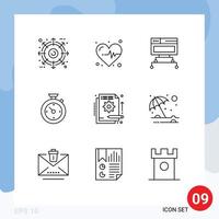 Set of 9 Commercial Outlines pack for funding detail connection hotel timer Editable Vector Design Elements