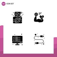 Mobile Interface Solid Glyph Set of 4 Pictograms of birthday checklist photo muscle data Editable Vector Design Elements