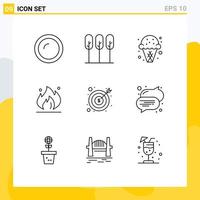 Set of 9 Modern UI Icons Symbols Signs for construction industry trees fire cream Editable Vector Design Elements