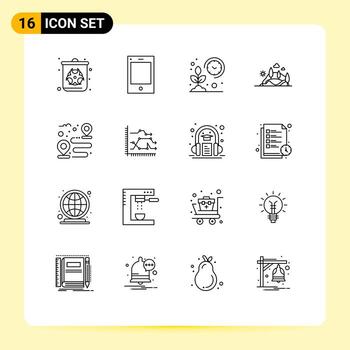 16 User Interface Outline Pack of modern Signs and Symbols of tree nature farm landscape smart Editable Vector Design Elements