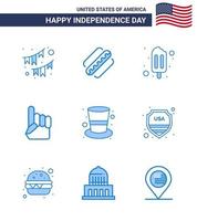 9 Creative USA Icons Modern Independence Signs and 4th July Symbols of cap american states usa foam hand Editable USA Day Vector Design Elements