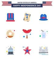 9 Flat Signs for USA Independence Day bottle frankfurter cap food yummy Editable USA Day Vector Design Elements