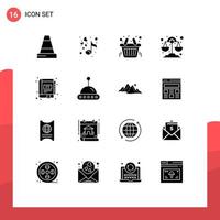 Pack of 16 Modern Solid Glyphs Signs and Symbols for Web Print Media such as marketing digital shopping book libra Editable Vector Design Elements