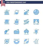 4th July USA Happy Independence Day Icon Symbols Group of 16 Modern Blues of kids circus music usa flag Editable USA Day Vector Design Elements