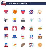 paquete plano de 25 símbolos del día de la independencia de estados unidos de alimentos escudo redondo donut estrella editable elementos de diseño vectorial del día de estados unidos vector