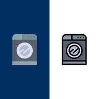 Machine Technology Washing Washing  Icons Flat and Line Filled Icon Set Vector Blue Background