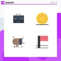 User Interface Pack of 4 Basic Flat Icons of briefcase healthy documents suitcase drum Editable Vector Design Elements