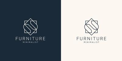 Minimalist abstract line art furniture. logo design style, line.abstract,interior,monogram,Furnishing design template illustration. Premium Vector