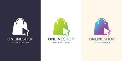 Online shop logo design inspiration.modern logo bag,online,easy click. vector design illustration template. Premium Vector